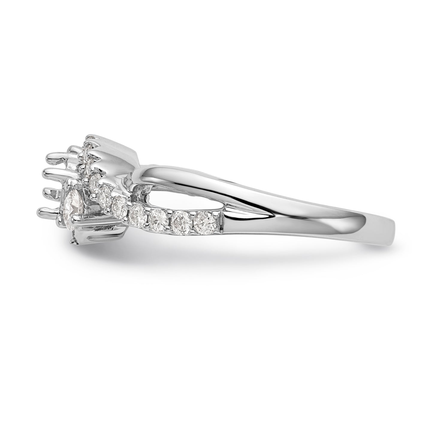14k White Gold Simulated Diamond Criss Cross Engagement Ring