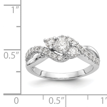14k White Gold Simulated Diamond Criss Cross Engagement Ring