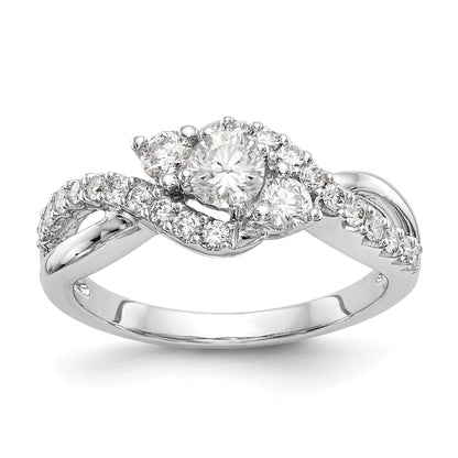 14k White Gold Simulated Diamond Criss Cross Engagement Ring