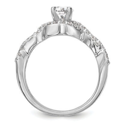 14k White Gold Peg Set Simulated Diamond Criss Cross Engagement Ring