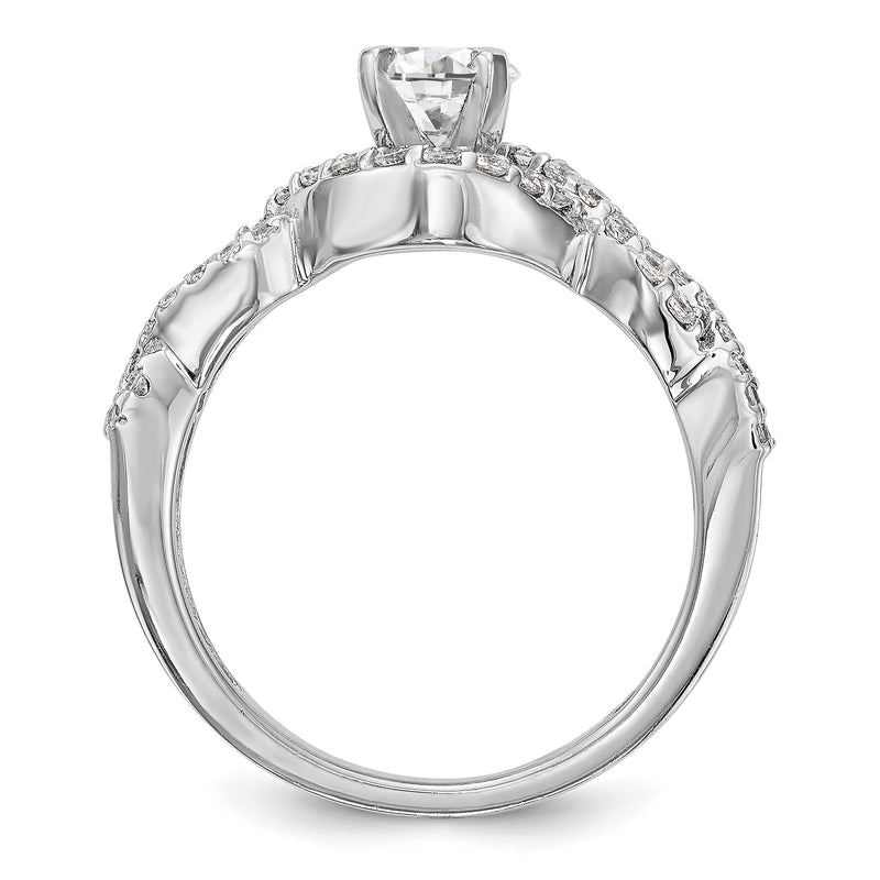 14k White Gold Peg Set Simulated Diamond Criss Cross Engagement Ring