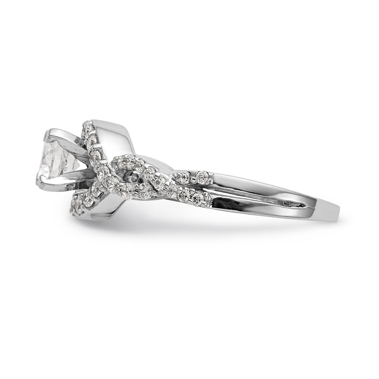 14k White Gold Peg Set Simulated Diamond Criss Cross Engagement Ring