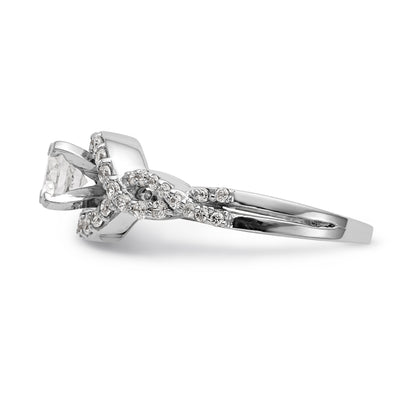 14k White Gold Peg Set Simulated Diamond Criss Cross Engagement Ring