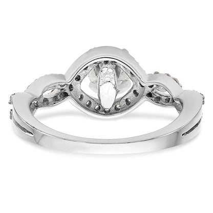 14k White Gold Peg Set Simulated Diamond Criss Cross Engagement Ring