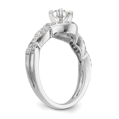 14k White Gold Peg Set Simulated Diamond Criss Cross Engagement Ring