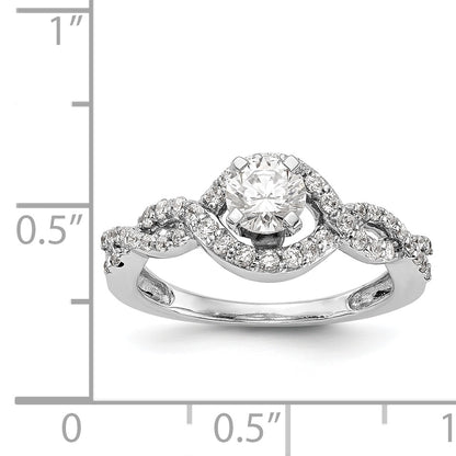 14k White Gold Peg Set Simulated Diamond Criss Cross Engagement Ring