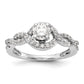 14k White Gold Peg Set Simulated Diamond Criss Cross Engagement Ring