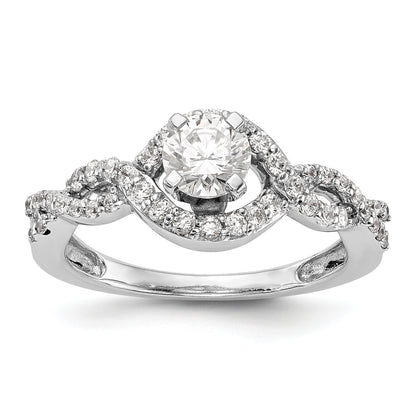 14k White Gold Peg Set Simulated Diamond Criss Cross Engagement Ring