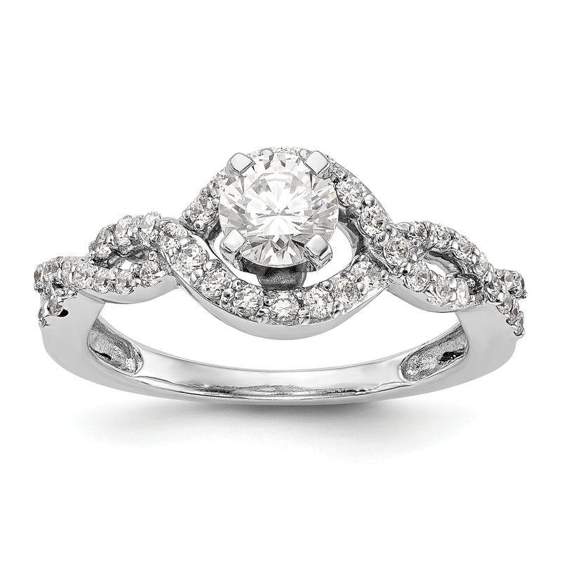 14k White Gold Peg Set Simulated Diamond Criss Cross Engagement Ring