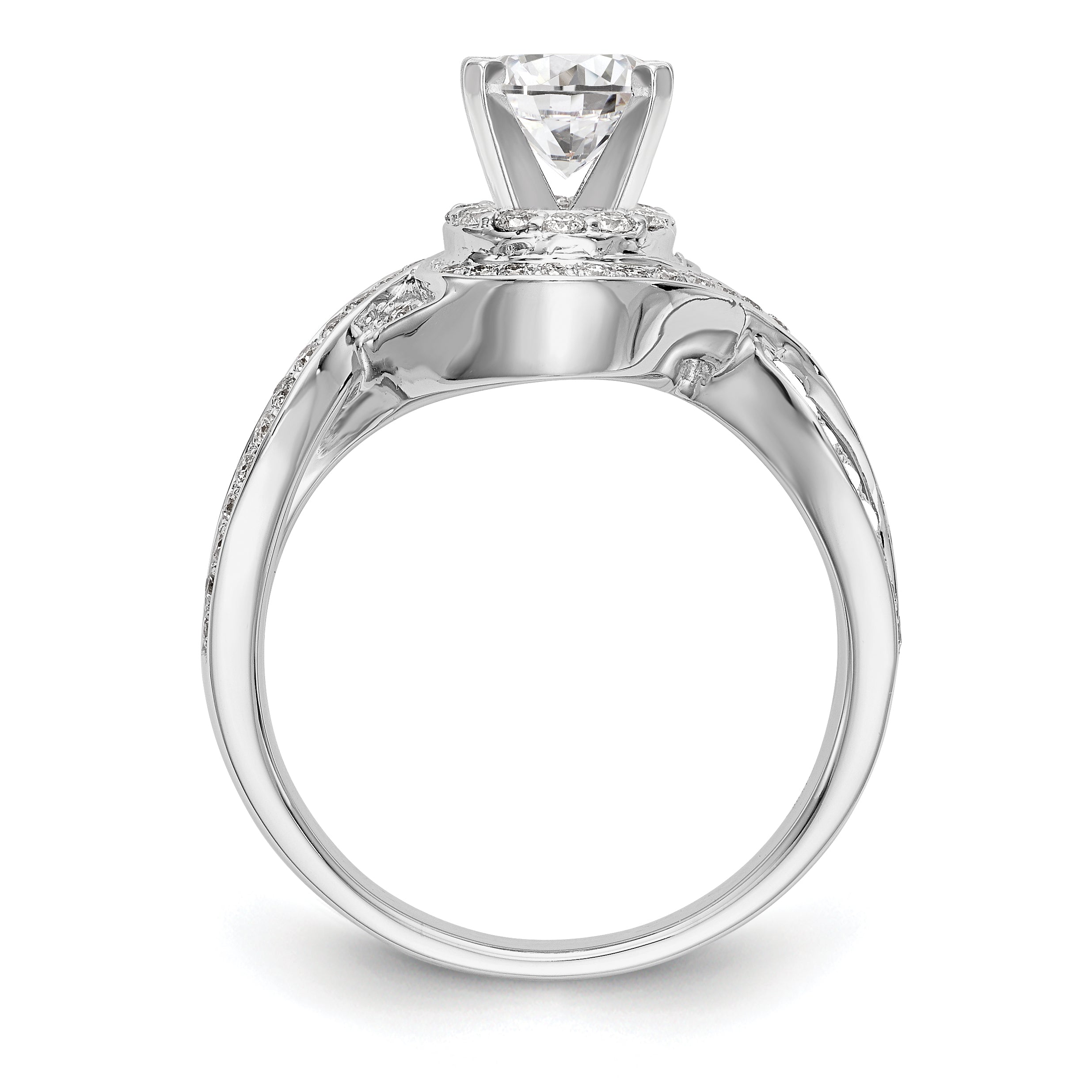 14k White Gold Peg Set Simulated Diamond Criss Cross Engagement Ring