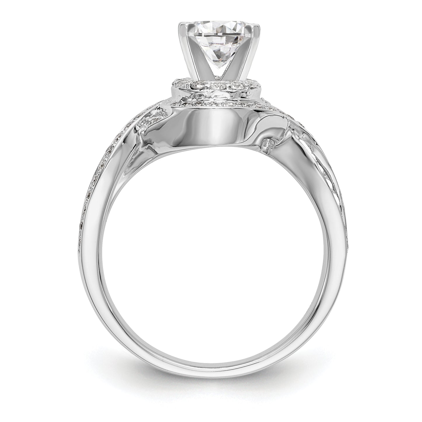 14k White Gold Peg Set Simulated Diamond Criss Cross Engagement Ring