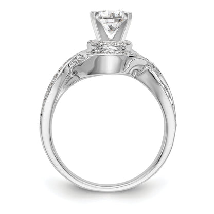14k White Gold Peg Set Simulated Diamond Criss Cross Engagement Ring