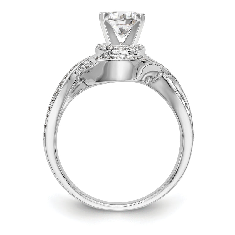 14k White Gold Peg Set Simulated Diamond Criss Cross Engagement Ring