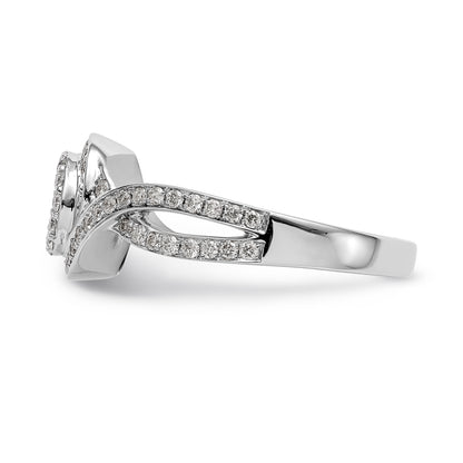 14k White Gold Peg Set Simulated Diamond Criss Cross Engagement Ring