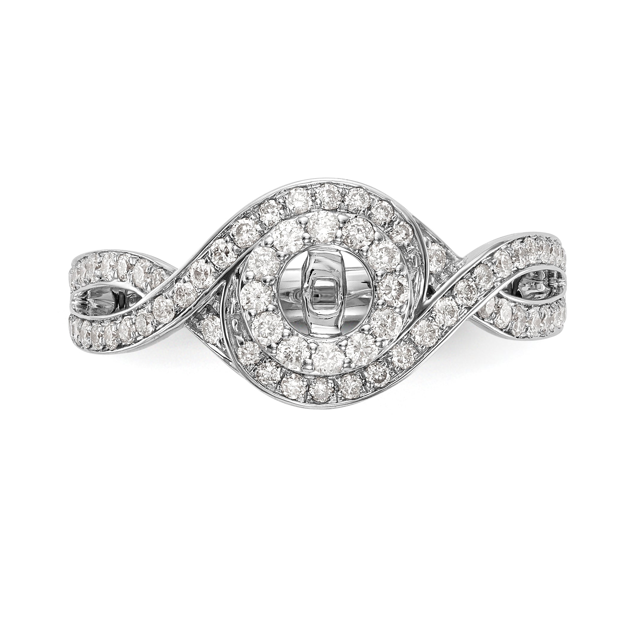14k White Gold Peg Set Simulated Diamond Criss Cross Engagement Ring