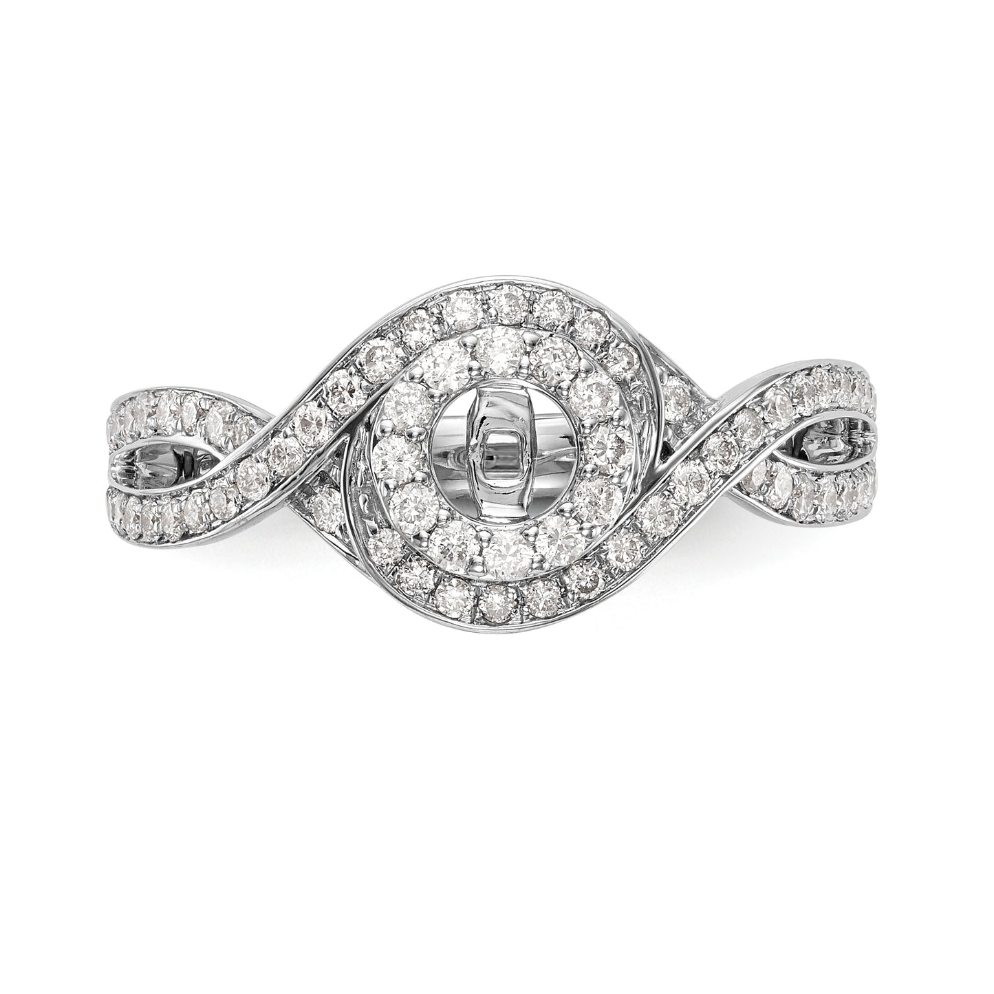 14k White Gold Peg Set Simulated Diamond Criss Cross Engagement Ring