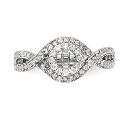 14k White Gold Peg Set Simulated Diamond Criss Cross Engagement Ring