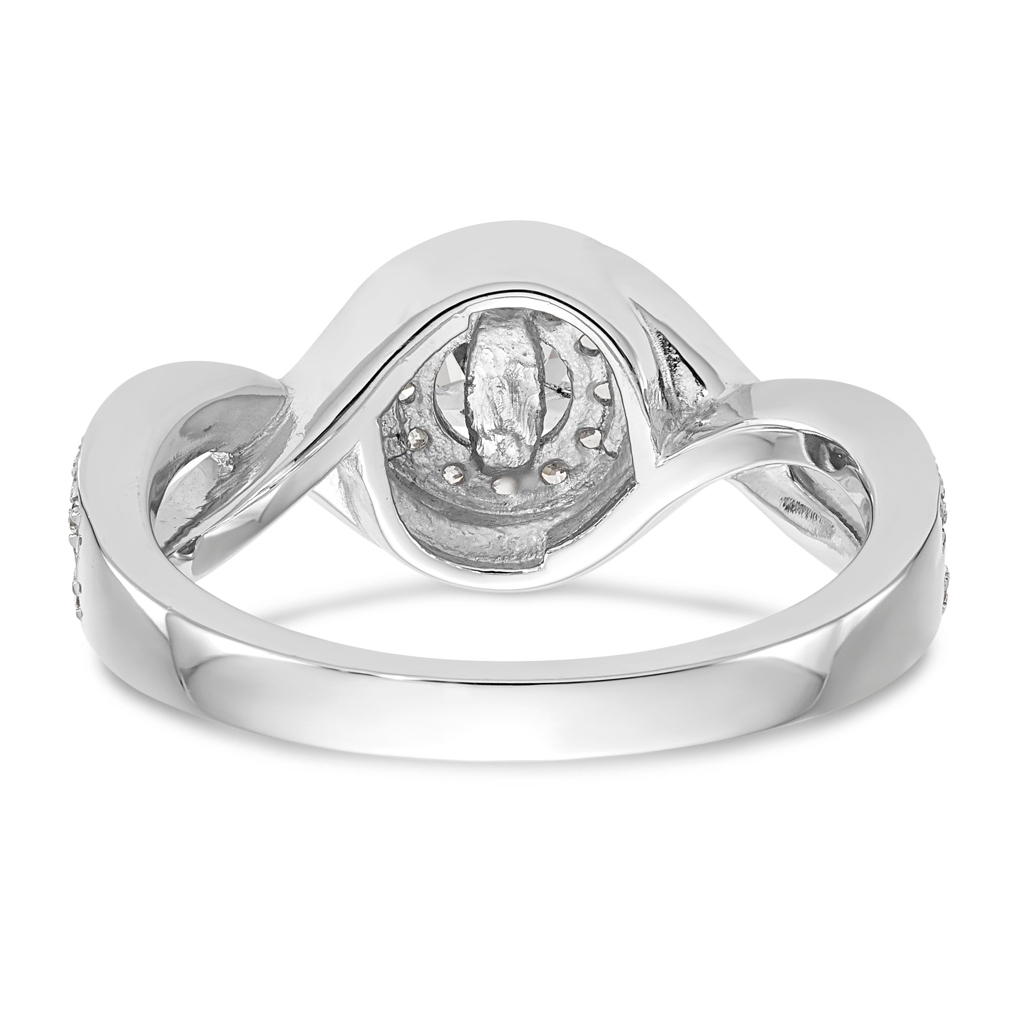 14k White Gold Peg Set Simulated Diamond Criss Cross Engagement Ring