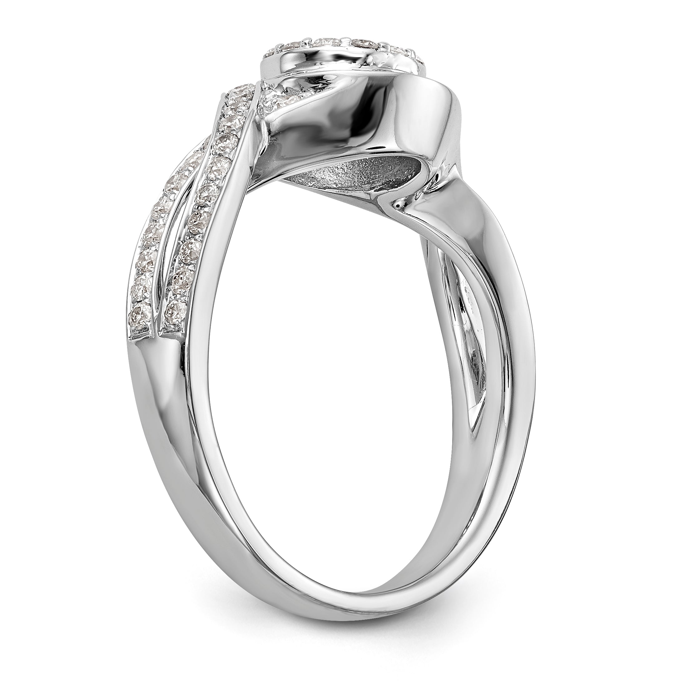 14k White Gold Peg Set Simulated Diamond Criss Cross Engagement Ring