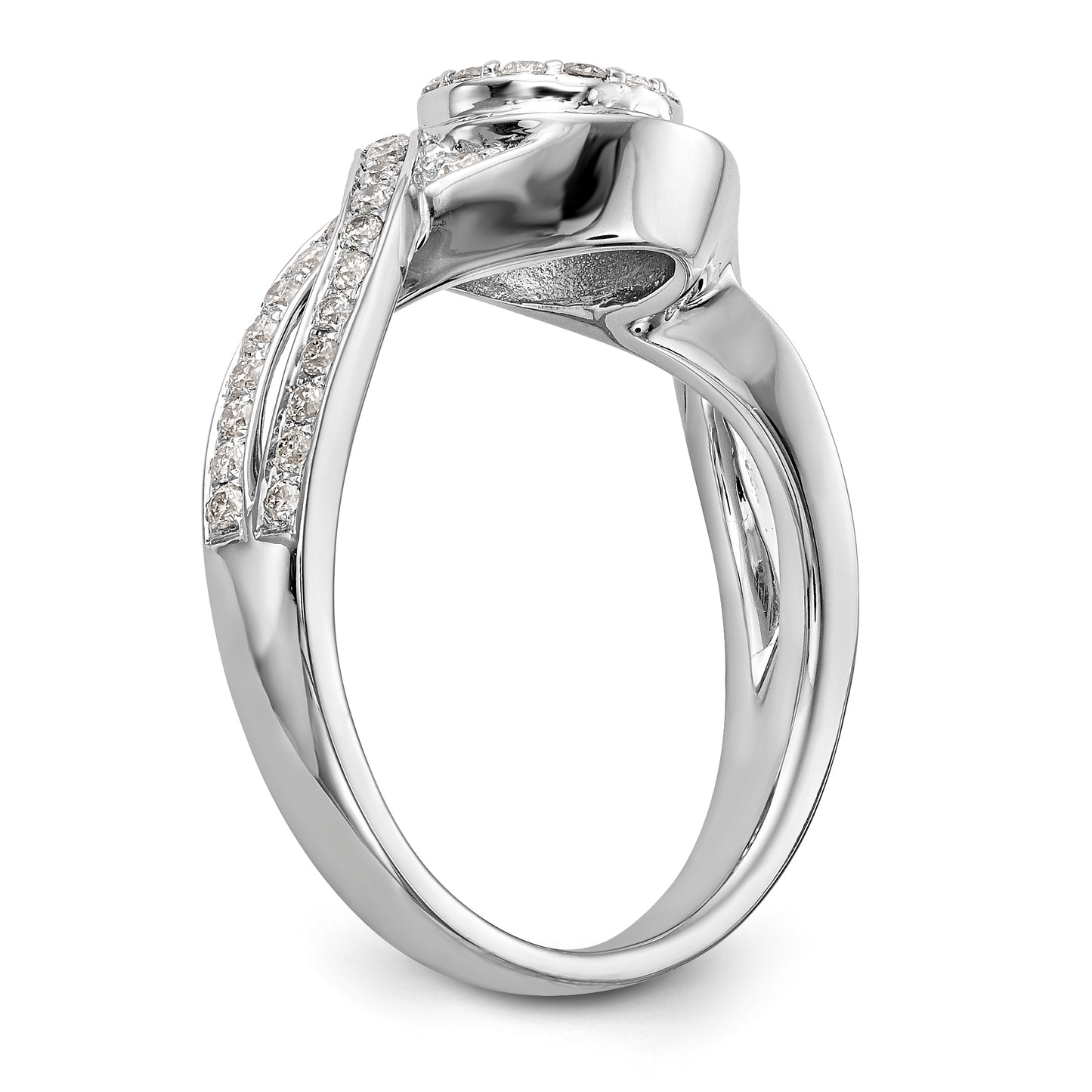 14k White Gold Peg Set Simulated Diamond Criss Cross Engagement Ring