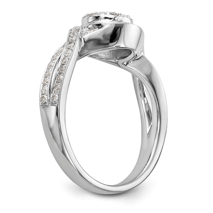 14k White Gold Peg Set Simulated Diamond Criss Cross Engagement Ring