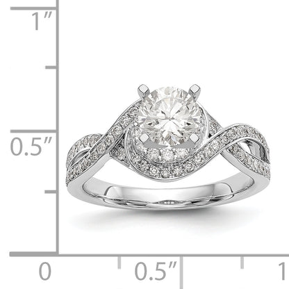 14k White Gold Peg Set Simulated Diamond Criss Cross Engagement Ring