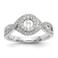 14k White Gold Peg Set Simulated Diamond Criss Cross Engagement Ring