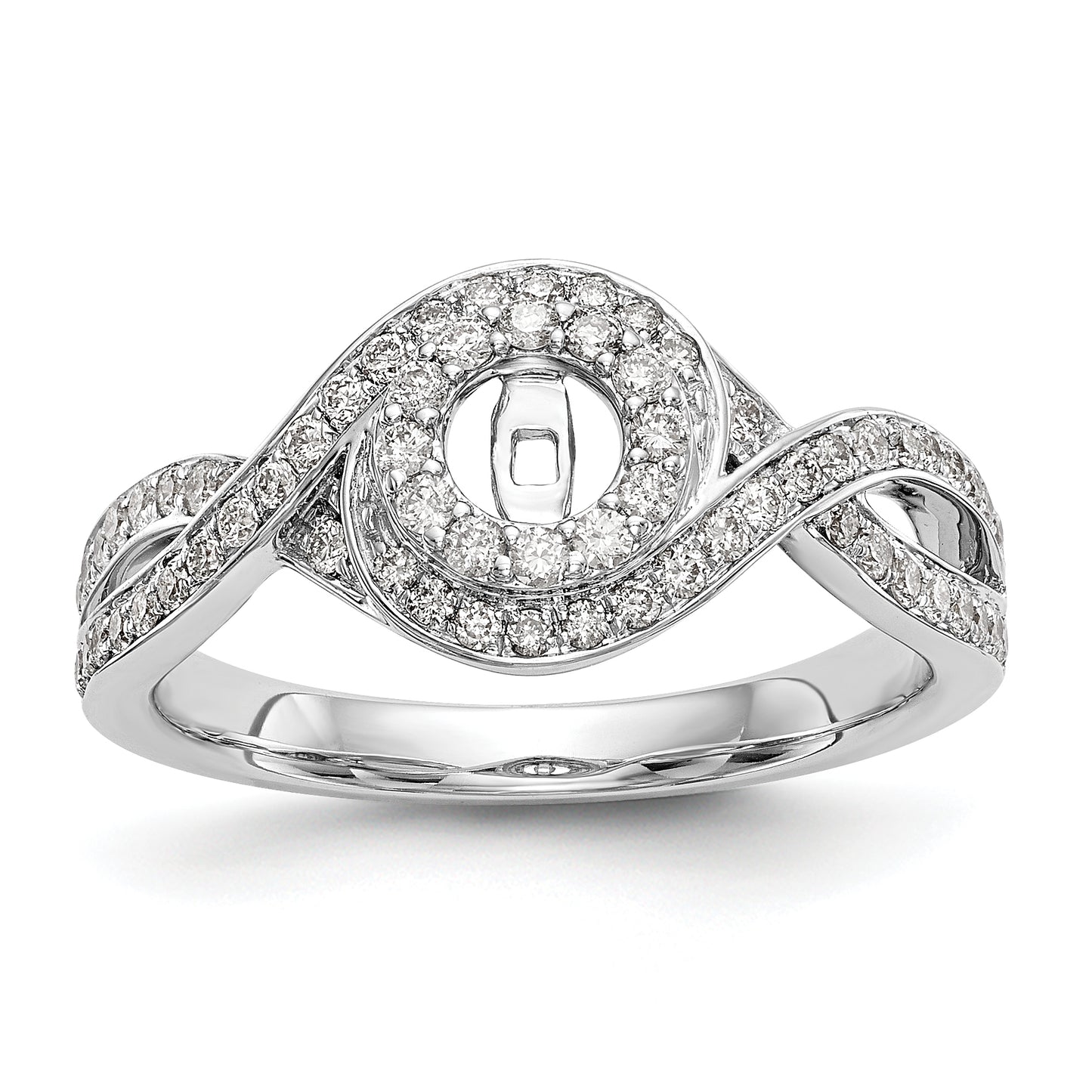 14k White Gold Peg Set Simulated Diamond Criss Cross Engagement Ring