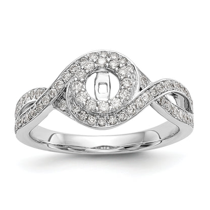 14k White Gold Peg Set Simulated Diamond Criss Cross Engagement Ring