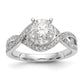 14k White Gold Peg Set Simulated Diamond Criss Cross Engagement Ring