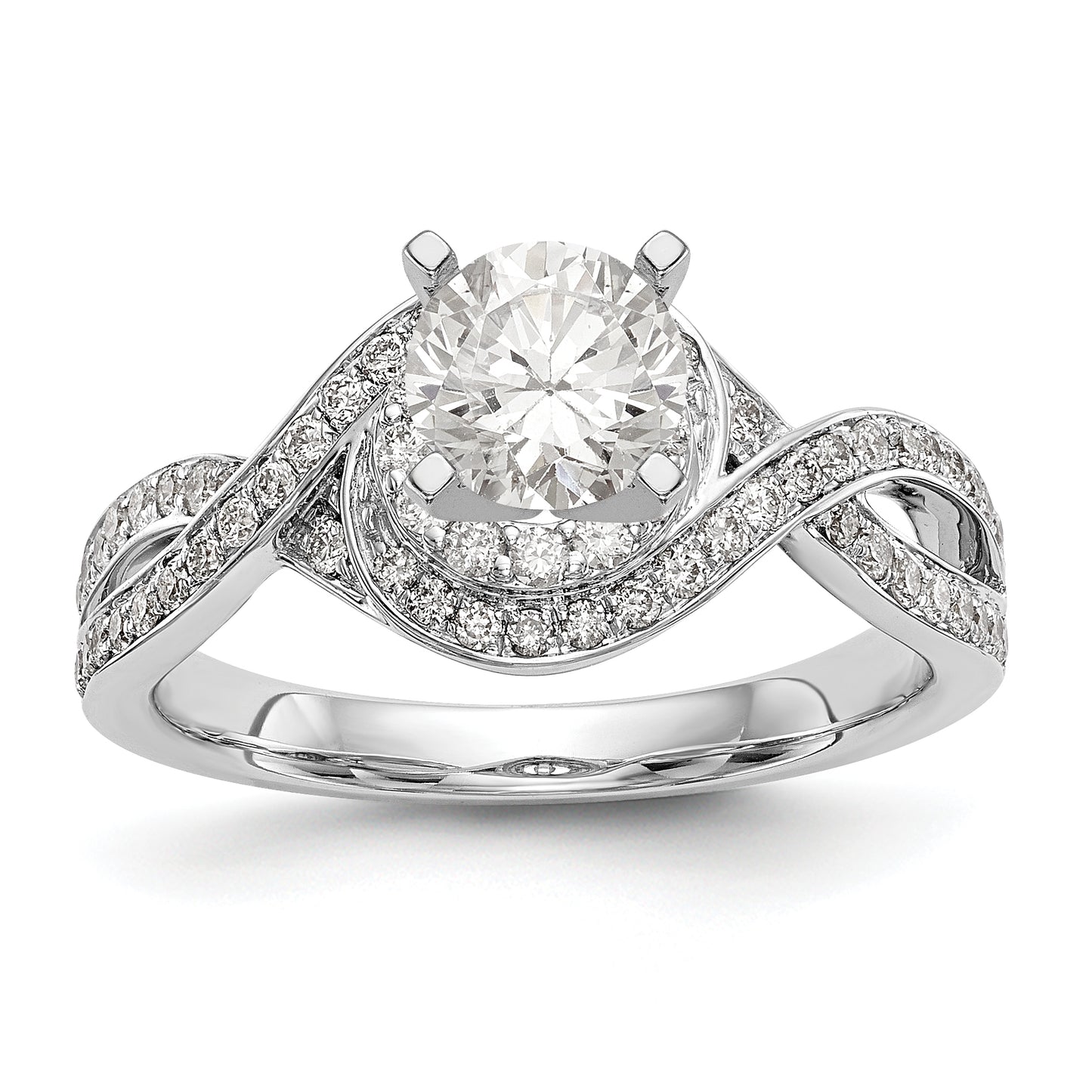 14k White Gold Peg Set Simulated Diamond Criss Cross Engagement Ring