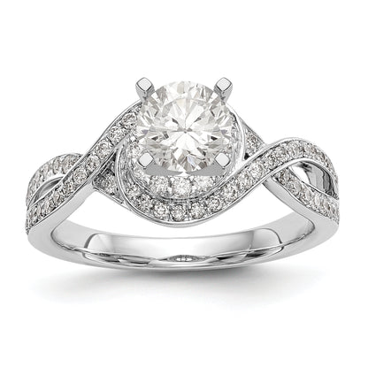 14k White Gold Peg Set Simulated Diamond Criss Cross Engagement Ring