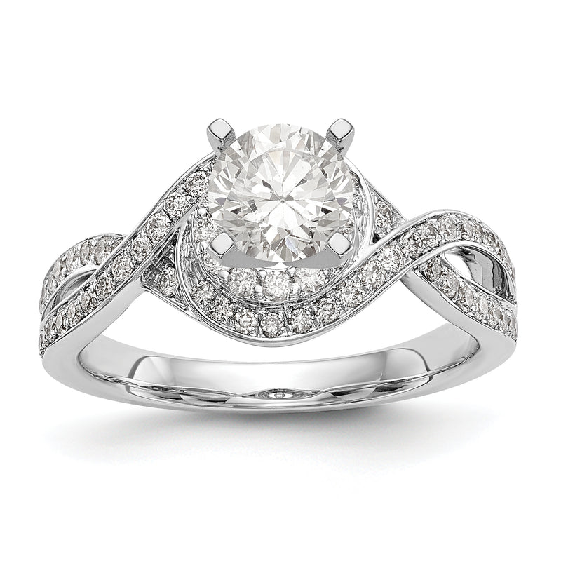 14k White Gold Peg Set Simulated Diamond Criss Cross Engagement Ring