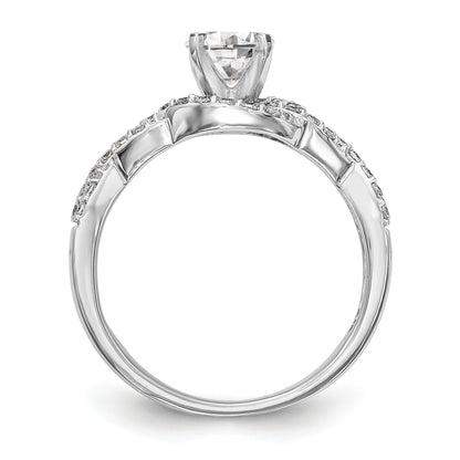 14k White Gold Peg Set Simulated Diamond Criss Cross Engagement Ring