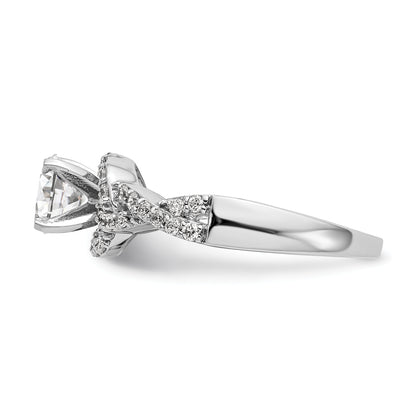 14k White Gold Peg Set Simulated Diamond Criss Cross Engagement Ring