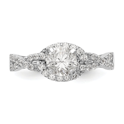 14k White Gold Peg Set Simulated Diamond Criss Cross Engagement Ring