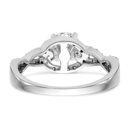 14k White Gold Peg Set Simulated Diamond Criss Cross Engagement Ring