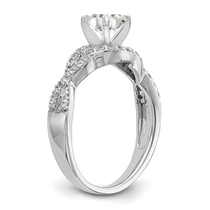 14k White Gold Peg Set Simulated Diamond Criss Cross Engagement Ring