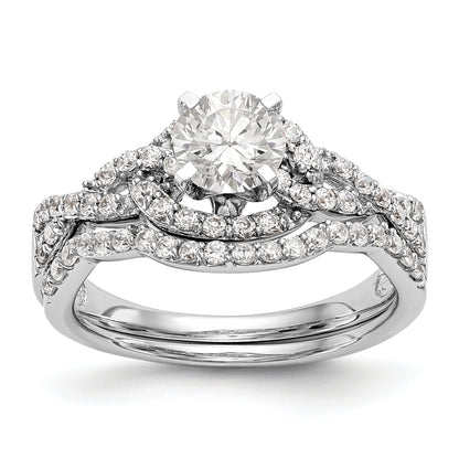 14k White Gold Peg Set Simulated Diamond Criss Cross Engagement Ring