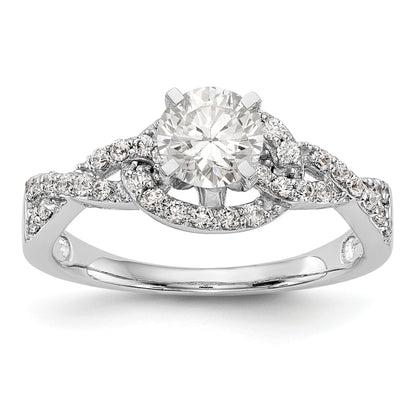 14k White Gold Peg Set Simulated Diamond Criss Cross Engagement Ring