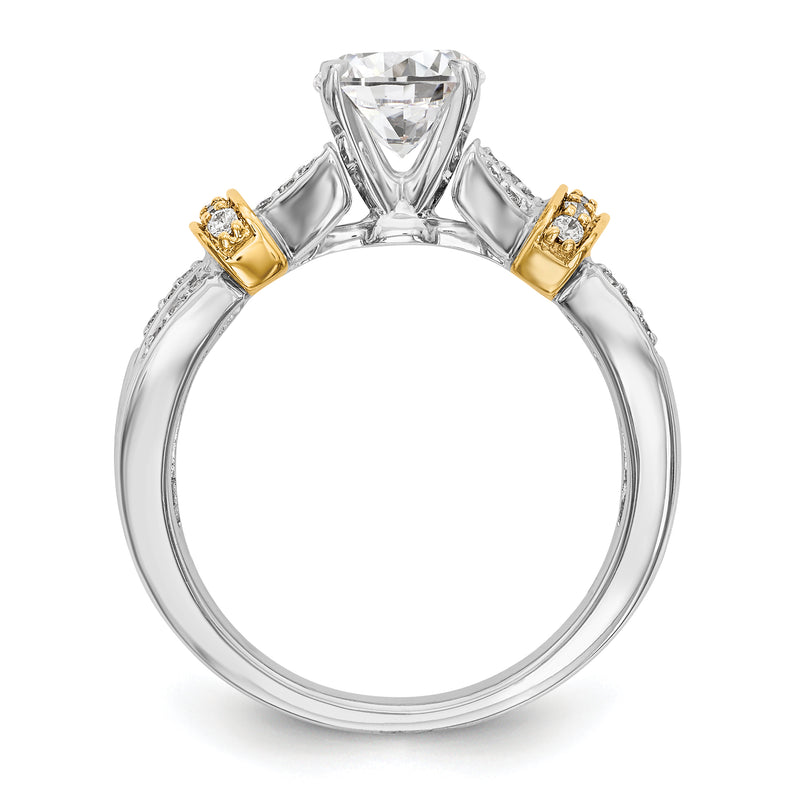 14k Two tone Peg Set Simulated Diamond Criss Cross Engagement Ring