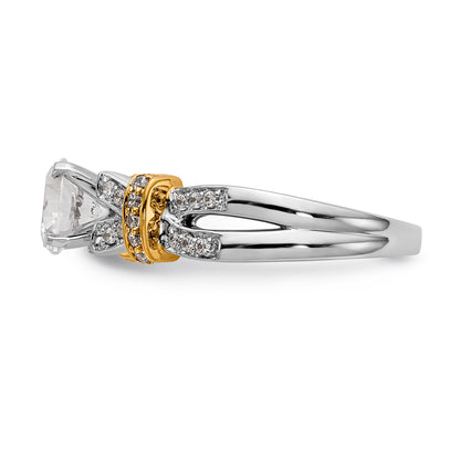 14k Two tone Peg Set Simulated Diamond Criss Cross Engagement Ring