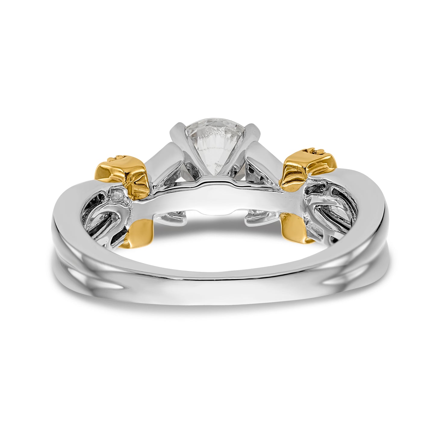 14k Two tone Peg Set Simulated Diamond Criss Cross Engagement Ring
