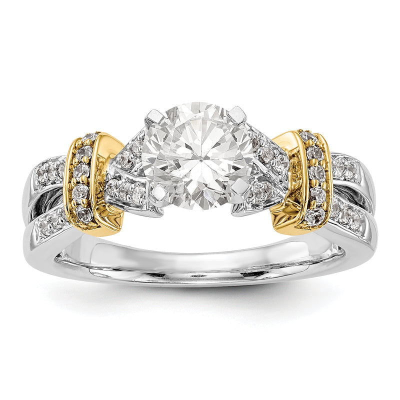 14k Two tone Peg Set Simulated Diamond Criss Cross Engagement Ring