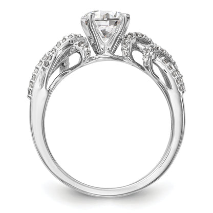 14k White Gold Peg Set Simulated Diamond Criss Cross Engagement Ring