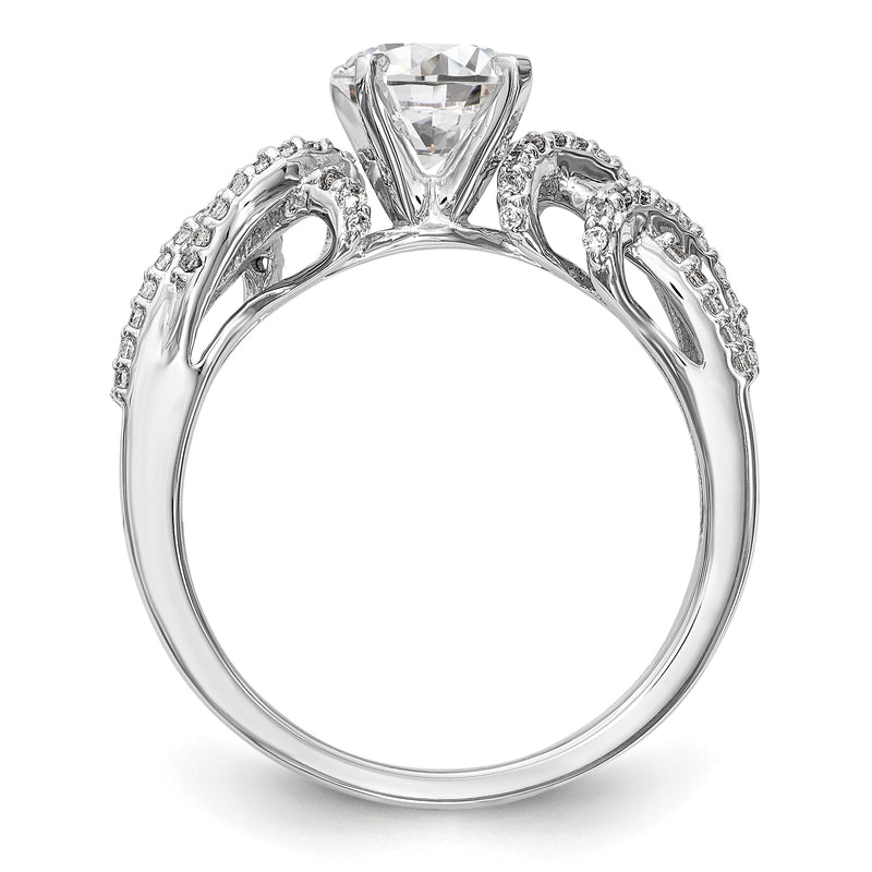 14k White Gold Peg Set Simulated Diamond Criss Cross Engagement Ring