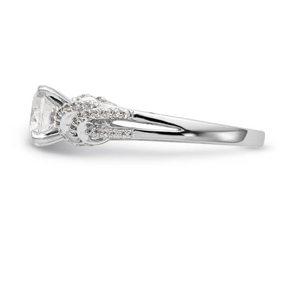 14k White Gold Peg Set Simulated Diamond Criss Cross Engagement Ring