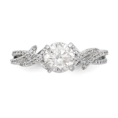 14k White Gold Peg Set Simulated Diamond Criss Cross Engagement Ring