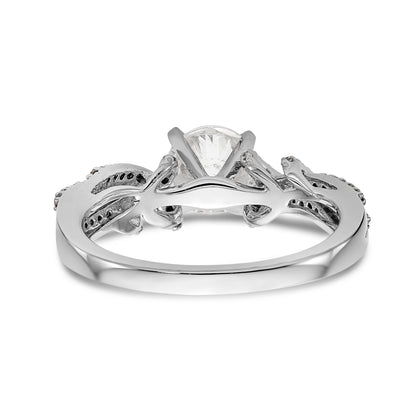 14k White Gold Peg Set Simulated Diamond Criss Cross Engagement Ring