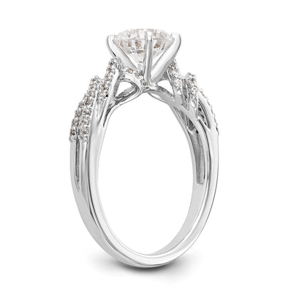 14k White Gold Peg Set Simulated Diamond Criss Cross Engagement Ring